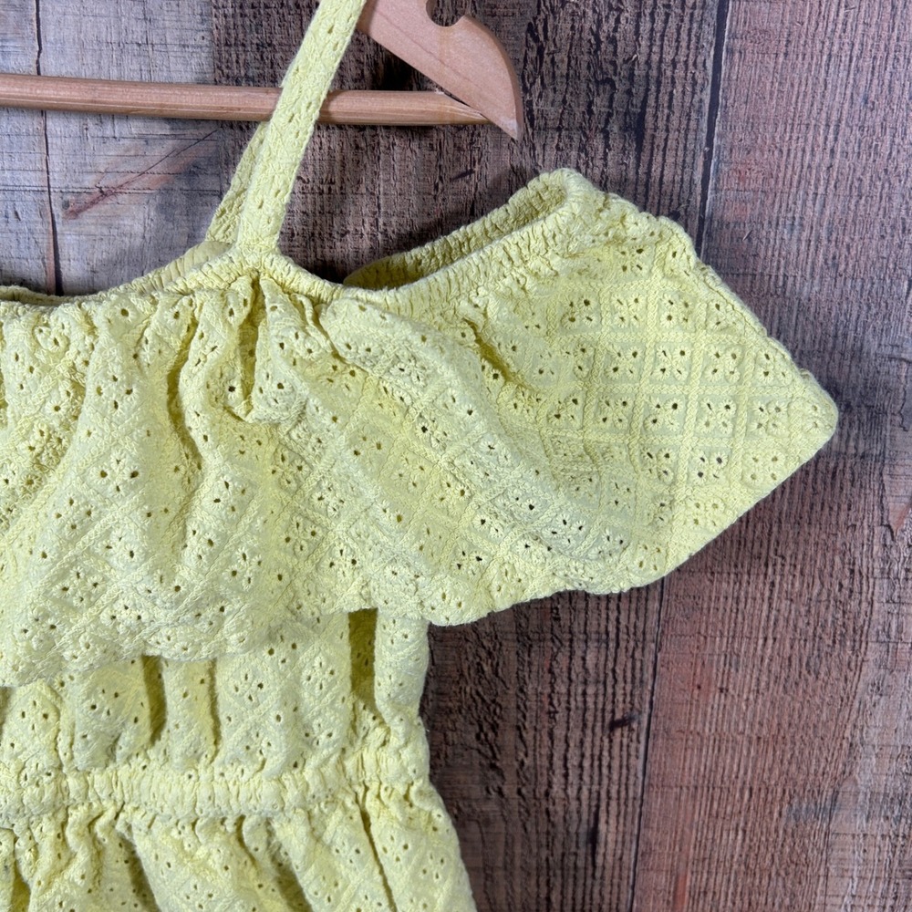 Janie and Jack Girls Yellow Eyelet Ruffle Off-Shoulder Cotton Dress Size 8 - Picture 2 of 5